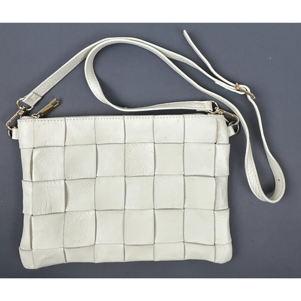Anna Paola Italian Leather Woven Crossbody Purse Cream 11 X 7.5 - Picture 15 of 15